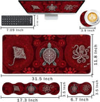 Keyboard Wrist Rest and Mouse Pad with Wrist Support Set Ergonomic Coaster,Memory Foam,Easy Typing Pain Relief,Large XL Desk Mat 31.5"x 11.8",Turtle on Red - Image 2