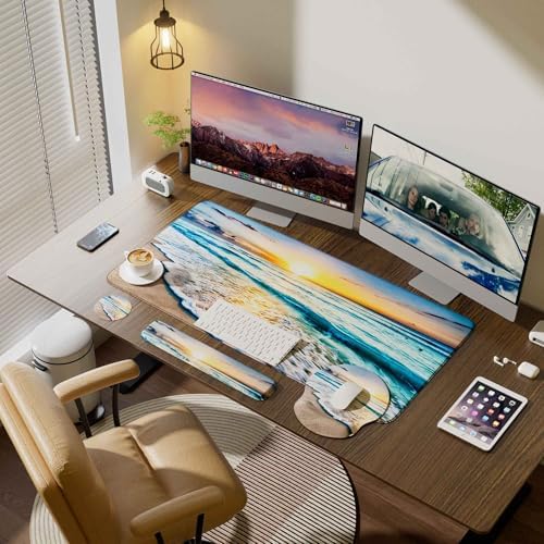 Desk Mat Set Keyboard and Mouse Pad with Wrist Rest Support - Image 4