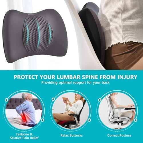 FLORICH Car Seat Cushion and Back Support for Office Chair Memory Foam Chair Cushions Pressure Relief Seat Pads with Gel Massage Point Lumbar Support Relief Sciatica & Tailbone (Light Grey) - Image 5