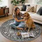 5FT Round Office Chair Mat for Hardwood Floor, Non-Slip Washable Black - Image 3