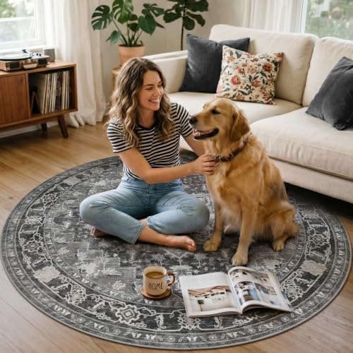 5FT Round Office Chair Mat for Hardwood Floor, Non-Slip Washable Black - Image 3
