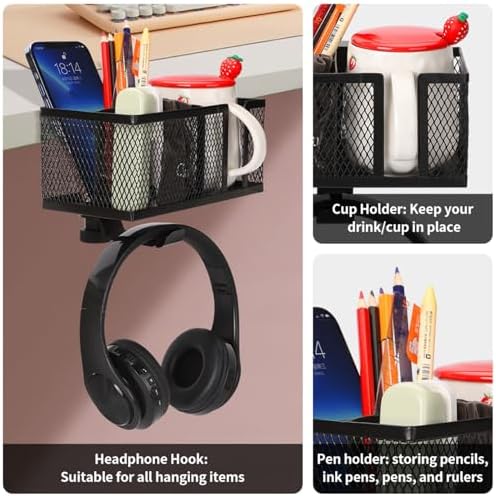 Secure Clamp MultiPurpose Organizers For Gaming Setups Bedside TableChair Holds Essential Steadily Headsets Hanger Gaming Desk Cup Holder Attachment - Image 6