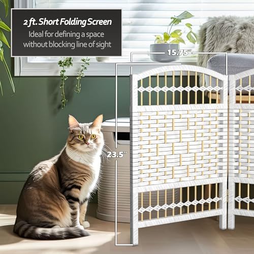 Red Lantern 2 ft. Short Fiber Weave Folding Screen - White - 8 Panels - Image 4