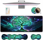 4 in 1 Ergonomic Keyboard Wrist Rest & Mouse Pad Wrist Rest Set, Large XXL Gaming Desk Mat 31.5"x 11.8" with Non-Slip Base, Memory Foam for Home Office Study Gaming, Tree of Life by Unknown