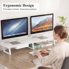 TEAMIX 42 inch Dual Monitor Stand with Storage Drawer & Phone Holder, White - Image 7