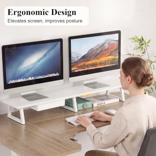 TEAMIX 42 inch Dual Monitor Stand with Storage Drawer & Phone Holder, White - Image 7