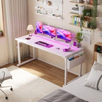 DurayLoly 63 Inch Computer Desk with Waterproof LED Lights for Bedroom by Durayloly