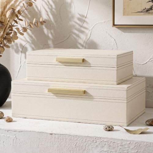 Decorative Storage Boxes with Lids, Set of 2 PU Leather Organizer Boxes - Image 2