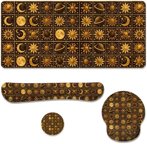 Boho Celestial Desk Mat Set Sun Moon Star Vintage Astrology Mouse Pad with Wrist Rest 4in1 Desk Mat for Desktop Ergonomic Keyboard Wrist Support Anti-Slip Computer Mouse Pad Home Office Gaming by Unknown