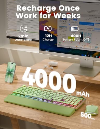 Wireless Keyboard and Mouse Combo - 9 Backlit Effects, Wrist Rest, Double-Shot Keycaps, Metal Panel, Long-Lasting Rechargeable, 2.4G Keyboard Mouse Set for Windows Mac PC Laptop – Sablute (Green) - Image 4