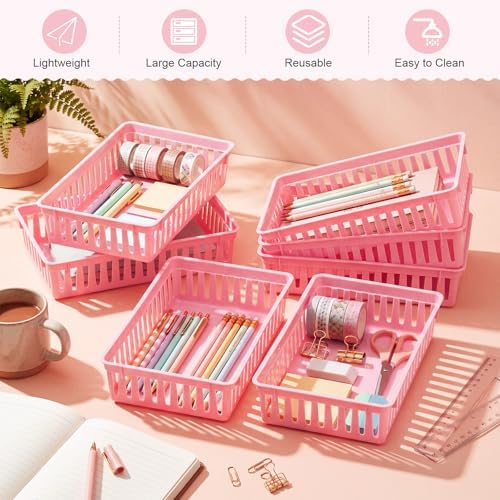Wenqik Set of 12 Small Plastic Baskets for Organizing, Pink - Image 6