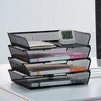 4 Tier Mesh Stackable File Trays Letter Trays,Black - Image 5