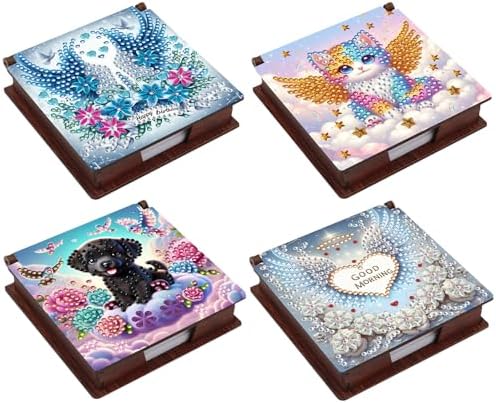 4pcs Animal Angel Diamond Art Painting Note Box for Adults, Wooden DIY Sticky Notes Holder Kit with 640 Blank Notepads, Multi-Purpose Desk Organizer for Home Office, Study Thoughtful Gift by Unknown