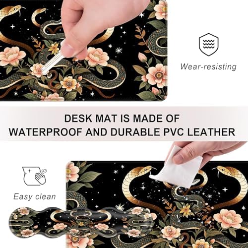 Mouse Pad,Large Desk Mat Set, 4in1 XL Mousepad + Keyboard Wrist Rest+Mouse Wrist Rest+Coaster with Ergonomic Desk Pad for Home Office Table Computer Cover -Aesthetic Snake Floral - Image 3