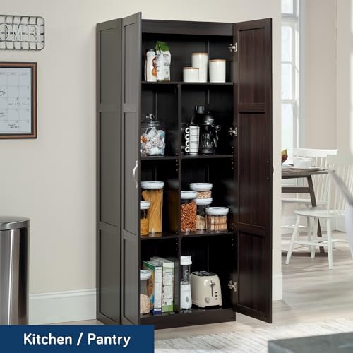 Sauder Storage Cabinet/ Pantry cabinets, 29.61 " x D: 16.02 " x H: 71.50", Cinnamon Cherry finish - Image 4