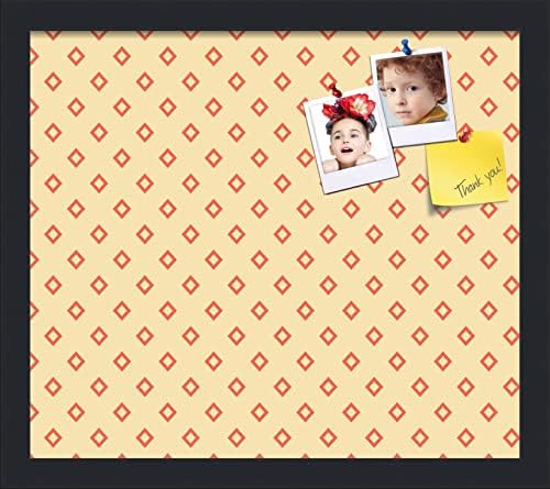 PinPix 16x14 inch Cork Bulletin Board. This Decorative Framed Pin Board Comes with Diamonds in Red and Yellow Design and Satin Black. Ideal for Home, Office Decor or School (PinPix-333) by PinPixBulletinBoards
