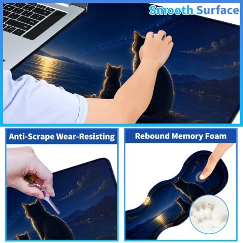 Memory Foam Keyboard Wrist Rest Desk Mat Set, Moonlit Cat Family - Image 3