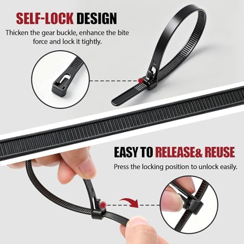 Reallnaive 500 Pcs 8 Inch Reusable Zip Ties Outdoor Heavy Duty 120lbs - Image 4