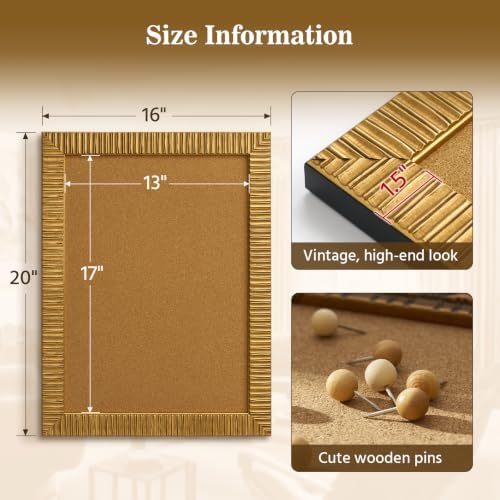16x20 Cork Bulletin Board with Vintage Gold Frame for Memorabilia Tickets - Image 5
