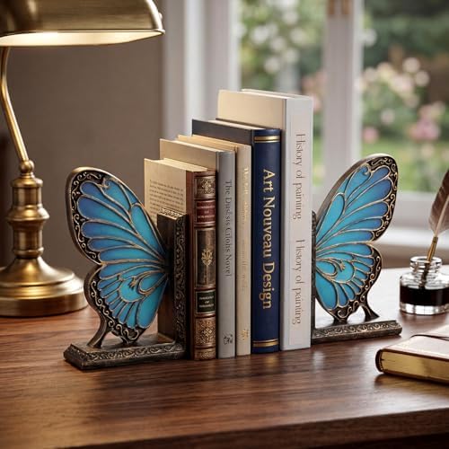 Epakh 2 Pcs Blue Butterfly Book Ends Decorative Bookends - Image 2