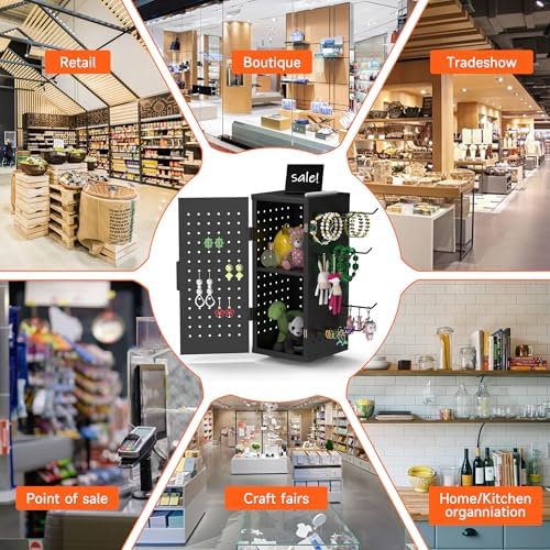 Alyoen Rotating Pegboard Display Stand With 24 Hooks - Metal Spinning Peg Board Organizer Accessories with Magnetic Door Design, Magnet Display Stand for Keychain, Jewelry, Earring - Image 6