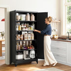 Yizosh 75" H Tall Metal Kitchen Pantry Storage Cabinets Cupboard - Image 2