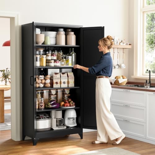 Yizosh 75" H Tall Metal Kitchen Pantry Storage Cabinets Cupboard - Image 2