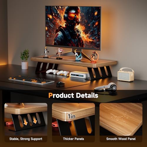 Monitor Stand - 24 Inch Wood Monitor Stand Riser, 220 Pounds Load Capacity Desk Monitor Riser for Laptop/PC/Printer, Desktop Stands Organizer for Home Office - Image 3