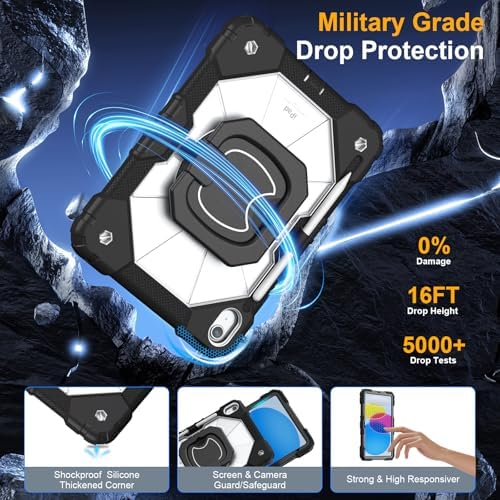 Case for iPad (A16) 11th/10th Generation 11/10.9 Inch 2025/2022, Ubearkk for iPad a16 case with Screen Protector, 360 Degree Rotating Stand Shoulder Strap Pencil Holder,Black Clear - Image 5
