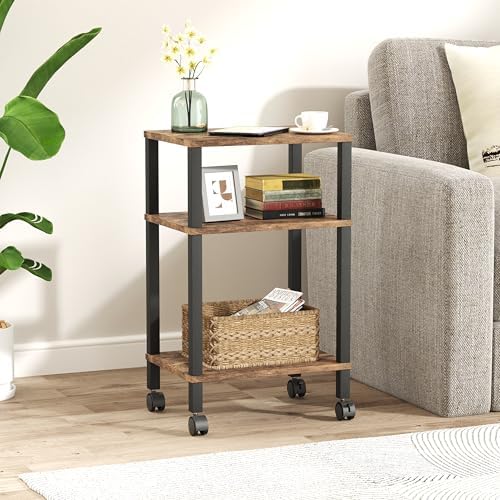 3-Tier Printer Stand with Storage, Mobile Printer Cart with Rolling Casters & Adjustable Feet, Under Desk Storage Shelf for Home Office, Small Printers,Rustic Brown, 15.7" x 11.8" x 25.9" - Image 4