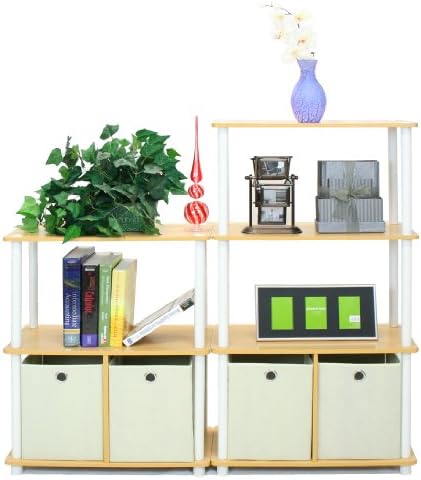 Furinno 99152BE/WH/IV 3-Tier Go Green Multipurpose Storage Rack Shelving Unit Bookshelf Cabinet with 2 Bins, Beech Finish - Image 4