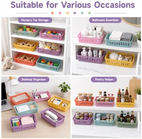 gisgfim 12 Pack Plastic Classroom Baskets for School Supplies, Pastel - Image 6