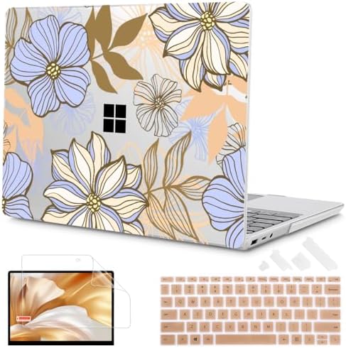 Mektron Case for 13.5" Microsoft Surface Laptop 5/4/3 with Metal Palm Rest Model 1951/1868, 2019/2021/2022 Release Plastic Hard Shell Cover with Screen Protector + Keyboard Cover, Abstract Floral by Mektron