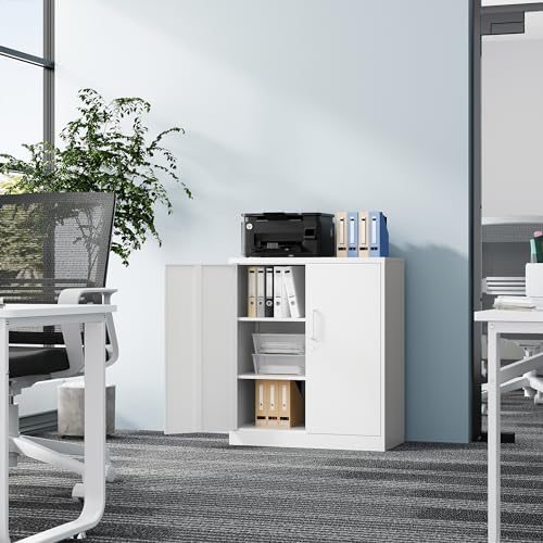 Fesbos Metal Storage Cabinet-36” Tall Steel File Cabinet with Lockable Doors and Adjustable Shelves-White Steel Storage Cabinet for Home, School, Office, Garage - Image 2