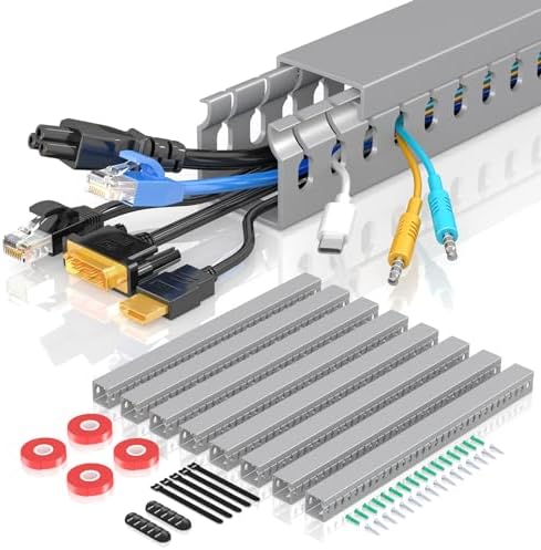 Open Slot Wire Duct Kit, 125.6"(8 x 15.7) Server Rack Cable Management, Cable Management Raceway for Hide Network HDMI VGA Cable, Wiring Raceway Cable Duct, Desk Wire Channel, 8 Pack, Grey by Aocii