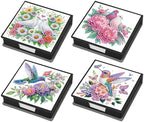4 Pcs Floral Bird Diamond Art Sticky Note Holder with 640 Sheets Paper, 5D DIY Desktop Memo Pad Organizer for Women, Office Supplies Desk Decor Accessory, Creative Craft Gift by POETRYDRAW