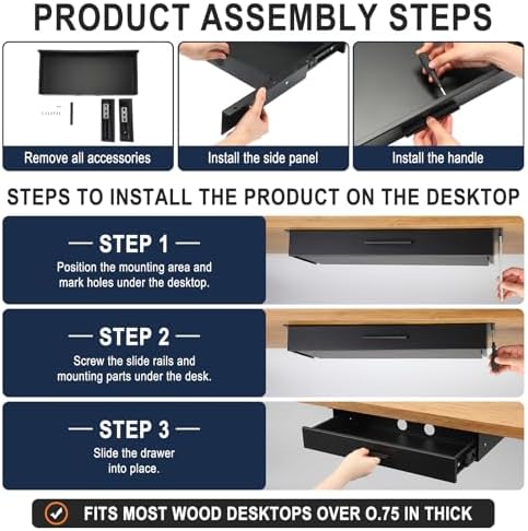 Menkxi 20 x 9 in Under Desk Drawer,Slide out Storage Organizer Heavy Duty - Image 3