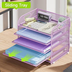 Cawukege 2 Pack 5 Tier Paper Organizer, Letter Tray with Handle, Mesh Desk Organizer, Metal File Organizer, Office Desk Accessories for Home, Office, Classroom, School -Purple - Image 3