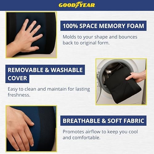 Goodyear Lumbar Support Pillow for Office Chair and Car Seat - Memory Foam Lumbar Pillow & Back Brace Support Posture Corrector, Lower Back Pain Relief - Image 6