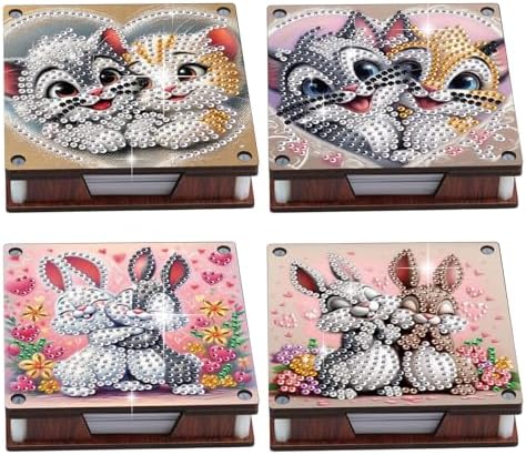 4pcs Cute Animal Diamond Art Painting Note Box for Adults, Wooden DIY Sticky Notes Holder Kit with 480 Blank Notepads, Multi-Purpose Desk Organizer for Home Office, Study Thoughtful Gift by Unknown