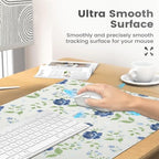 Blue Floral with Butterflies Office Desk Mat 31.5" x 15.7" Desktop Mat PU Leather Large Mouse Pad White Mousepad Non-Slip Table Mat for Girls, Women, Home, Work, Computer, and Gaming - Image 4