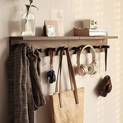 Entrance Coat Rack ，Coat Hooks, Wall-Mounted Wooden Hook Rack, Wall-Mounted Shelves are Very Suitable (Walnut Color Finish—A-1) - Image 4