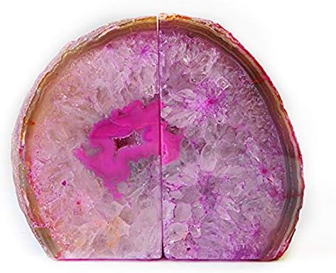 JIC Gem Dyed Pink Agate Geode Bookends Decorative for Shelves to Hold Books - Image 2