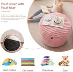 HIGOGOGO Round Stuffed Pouf Ottoman, Stripe Faux Fur Poufs with Foam Chunk Filling, Furry and Fluffy Pouf Foot Stool Storage Ottoman, 20 X 15 Floor Poufs Foot Rest for Living Room, Pink - Image 6