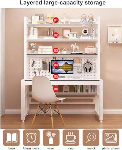 Pegboard Wall Organizer Panels.Modern Industrial Computer Desk with Storage Shelves & Pegboard - Stylish Home Office Workstation for Study, Writing, & Productivity - Space-Saving Design，（WHI - Image 7
