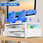 AUPSEN White Monitor Stand Riser, 2-Tier Wood Computer Desk Organizer with Drawer, Pen Storage & Phone Holder, Office Desk Accessories Desktop Organizer for Office Supplies (White) - Image 6