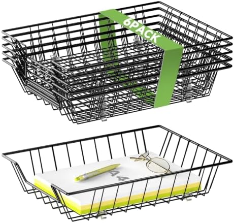 6-Pack Paper Tray Organizer for Desk, Wire Baskets and Letter Trays, Black by SUPEASY