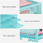 Lavatino 2 Pack 8-Tier Office Desk File Organizer, Letter Tray Paper Organizer with Handle, Including 5 Adjustable Slide Trays for Organizing Desk Workspace Accessories and Supplies (Blue Metal Mesh) - Image 3