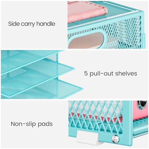 Lavatino 2 Pack 8-Tier Office Desk File Organizer, Letter Tray Paper Organizer with Handle, Including 5 Adjustable Slide Trays for Organizing Desk Workspace Accessories and Supplies (Blue Metal Mesh) - Image 3