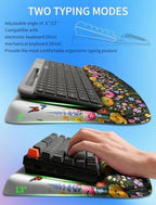 Ergonomic Wave Wrist Rest with Keyboard Stand, Cushioned Palm Rest, Comfortable Integrated Memory Foam for Natural Typing and Relieve Wrist Pain, Flowers and Butterflies - Image 2
